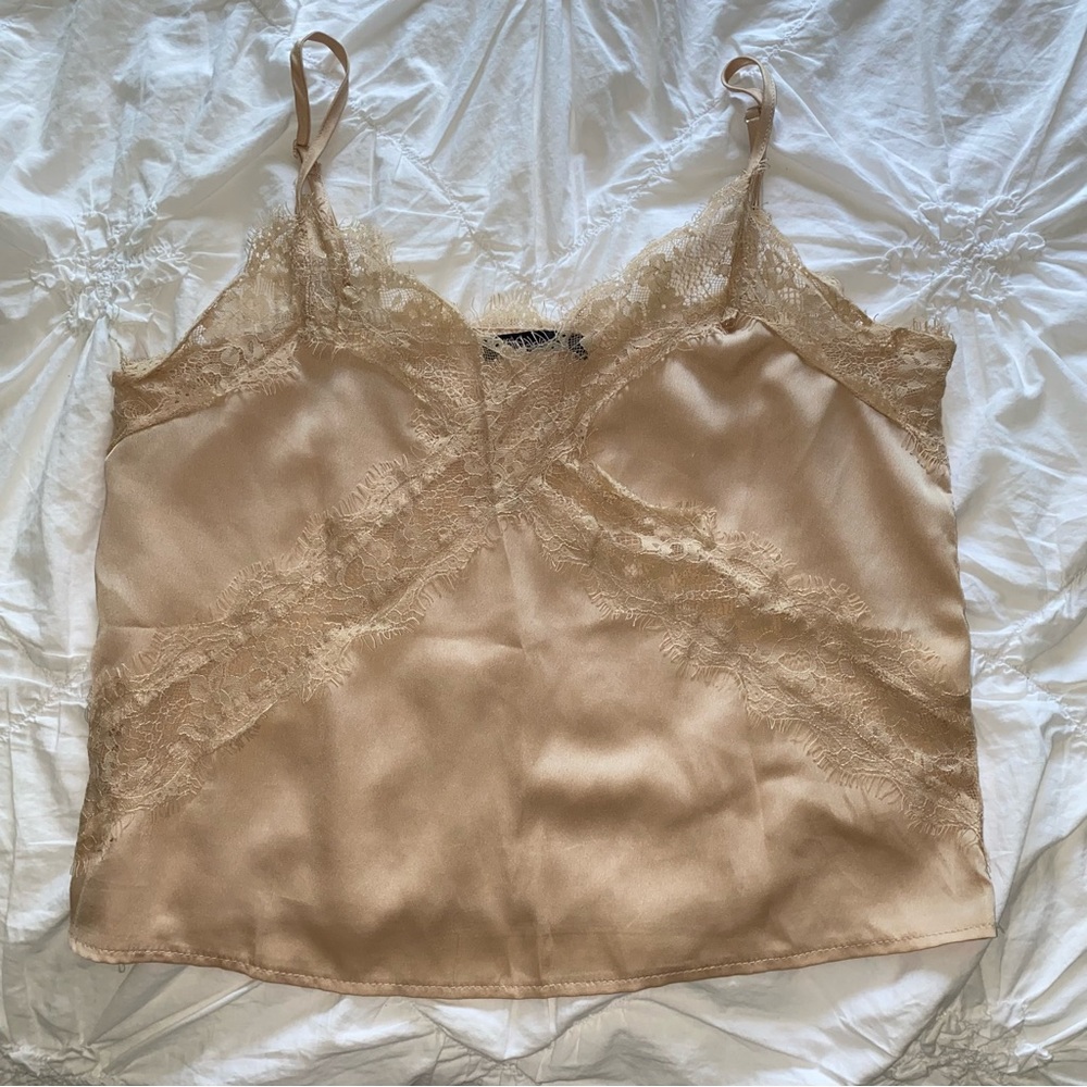 DONATED Beige Satin Lacy Tank Top Size M/L